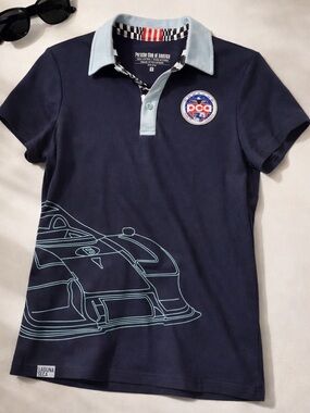 Porsche PCA Club Racing Polo Laguna Seca Graphic Navy Fitted Top Small